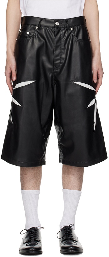 Photo: KUSIKOHC Black Origami Cut-Out Faux-Leather Shorts