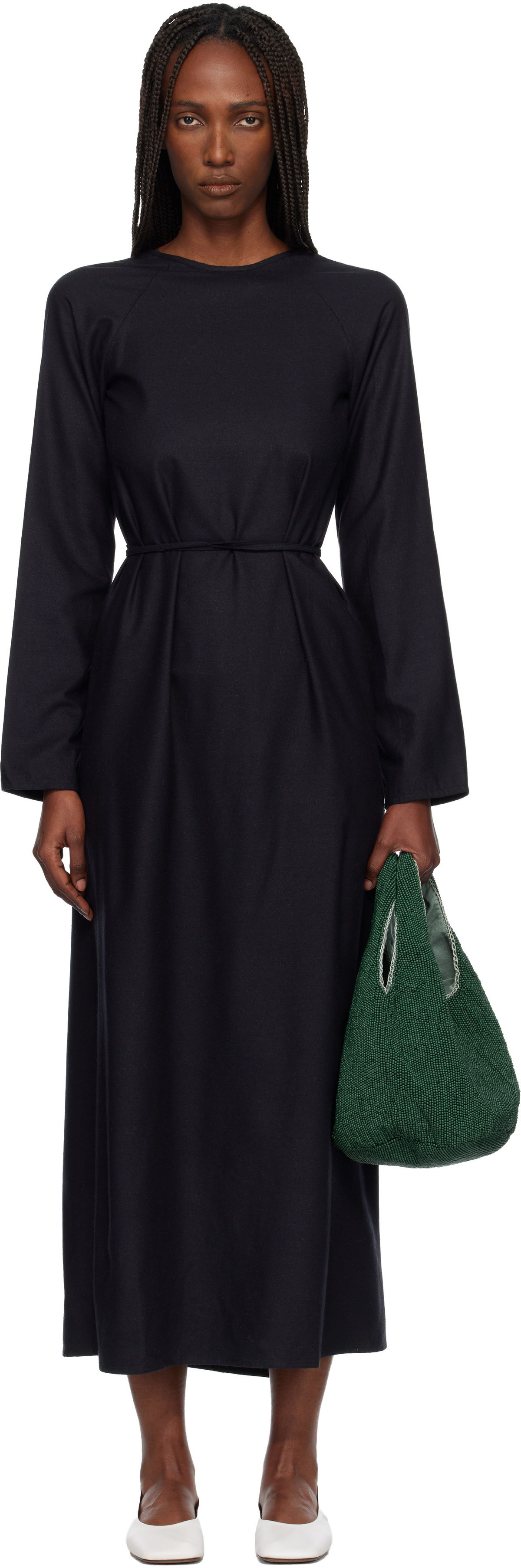 Baserange Black Long-Sleeve Apron Maxi Dress