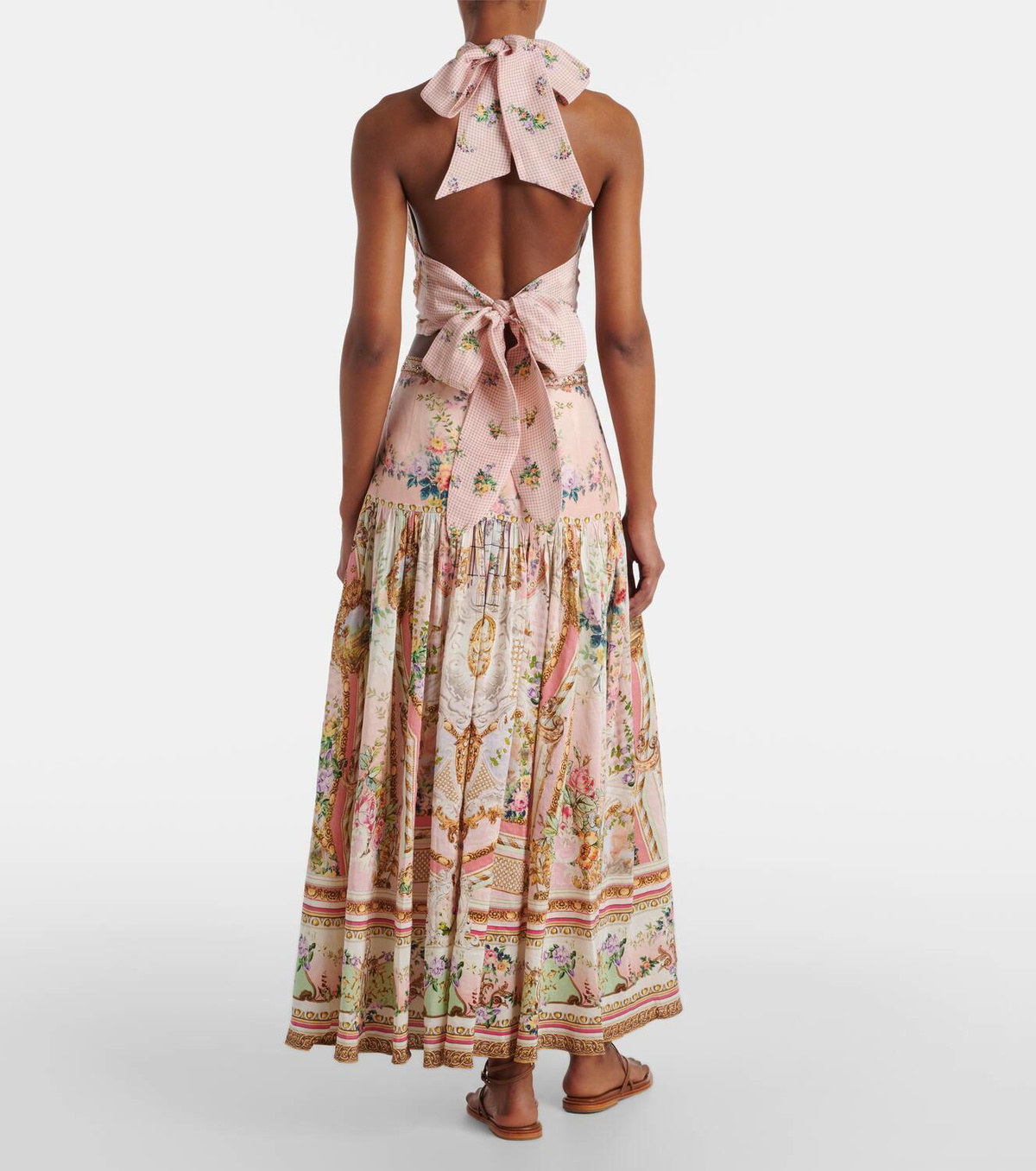 Camilla Gathered linen and silk maxi skirt