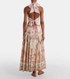 Camilla Gathered linen and silk maxi skirt