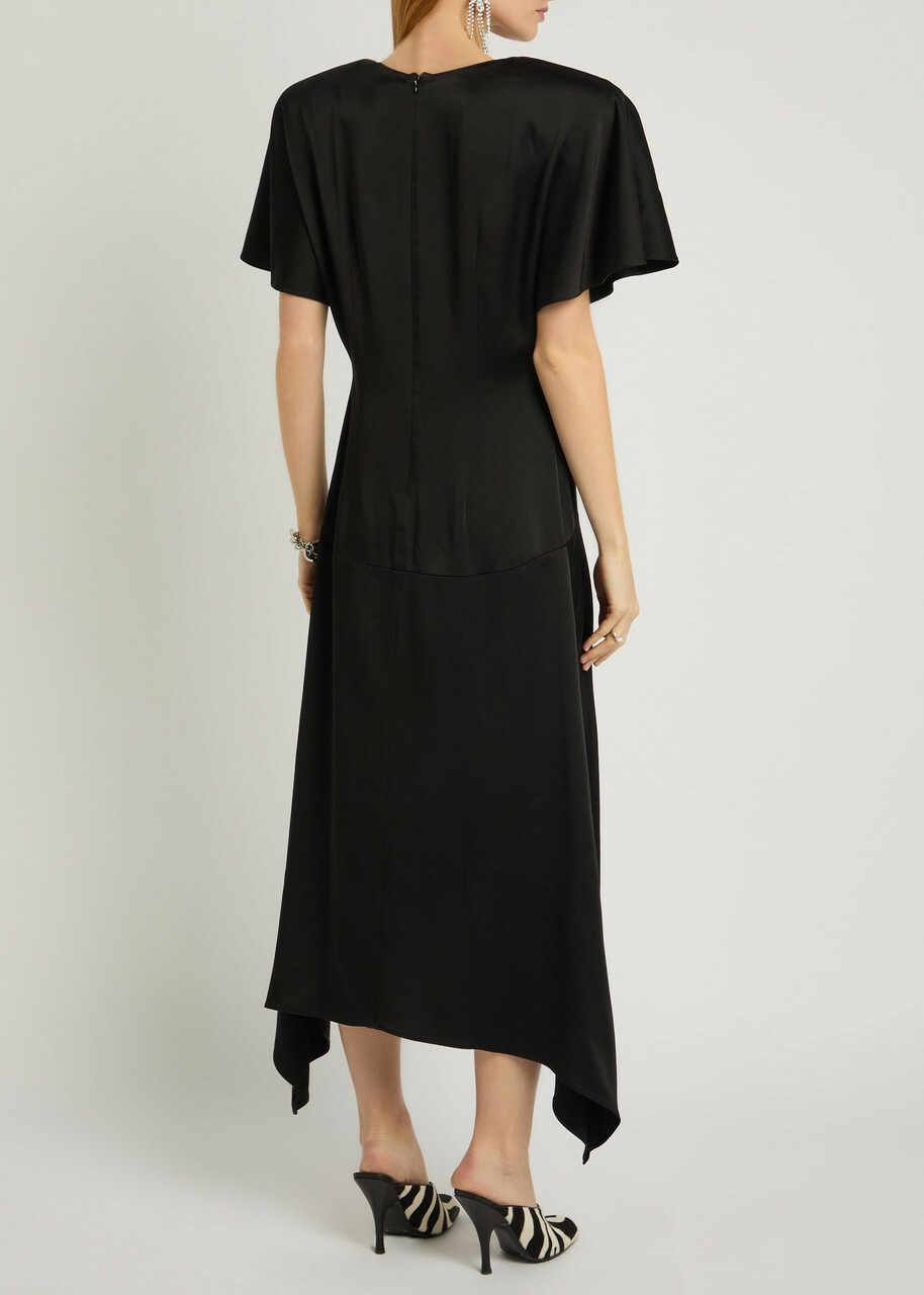 Stella Mccartney Asymmetric Satin Midi Dress Black