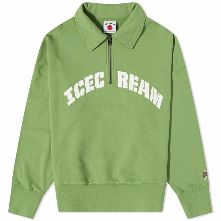 Photo: ICECREAM Men's Logo Quarter Zip Sweat in Green