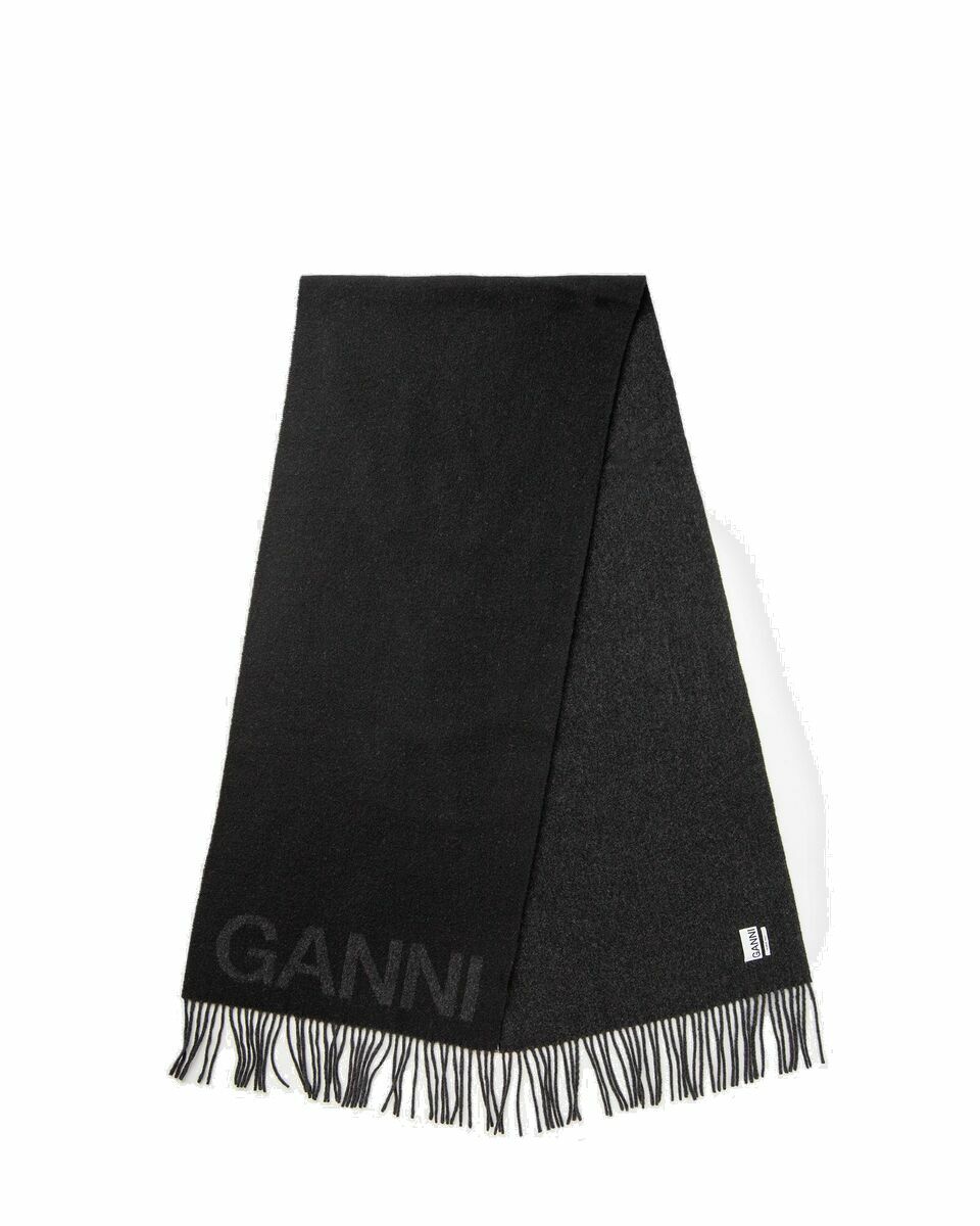 Photo: Ganni Fringed Wool Scarf Black - Womens - Scarves
