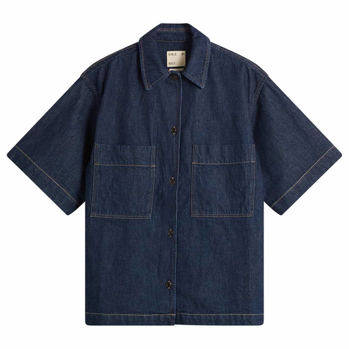 Photo: Girls of Dust Women's Okinawa Denim Short Sleeve Shirt in Blue