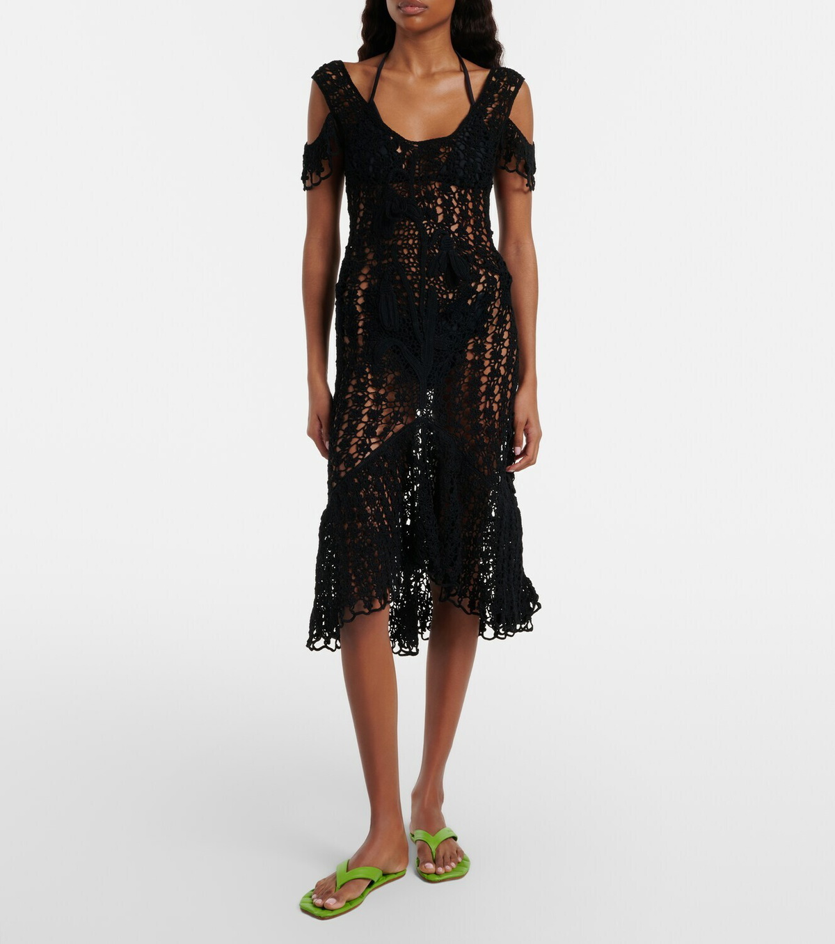 JW Anderson Ruffled crochet cotton midi dress