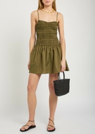 Faithfull The Brand Araceli Shirred Cotton Mini Dress Green