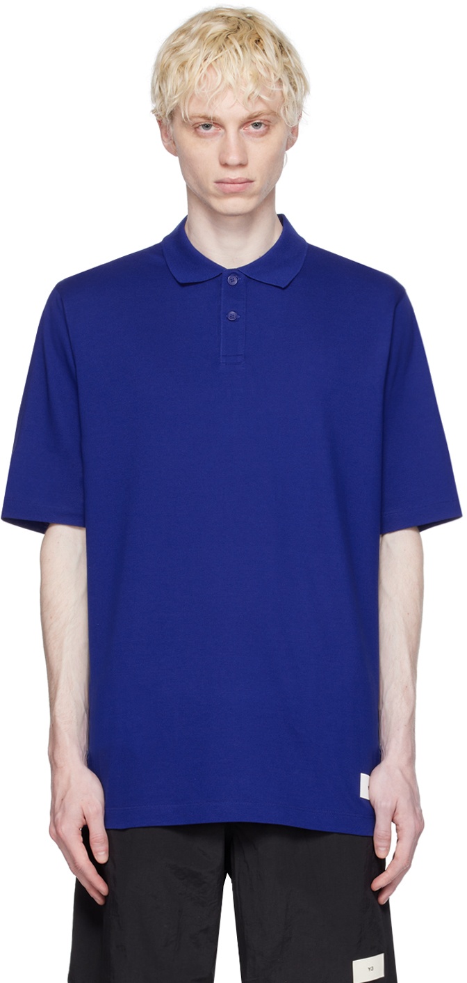 Photo: Y-3 Blue Two-Button Placket Polo