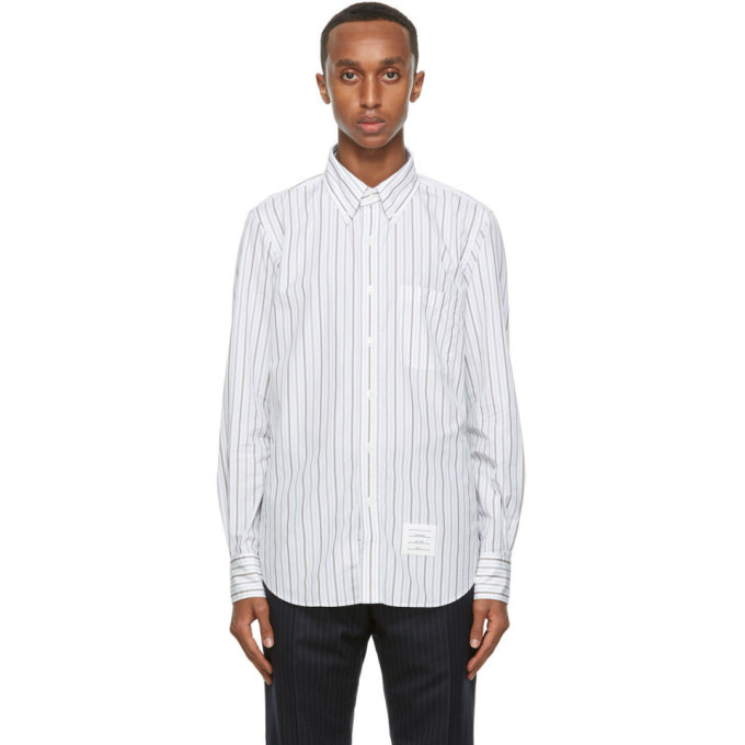 Photo: Thom Browne Grey and White Poplin Stripe Shirt