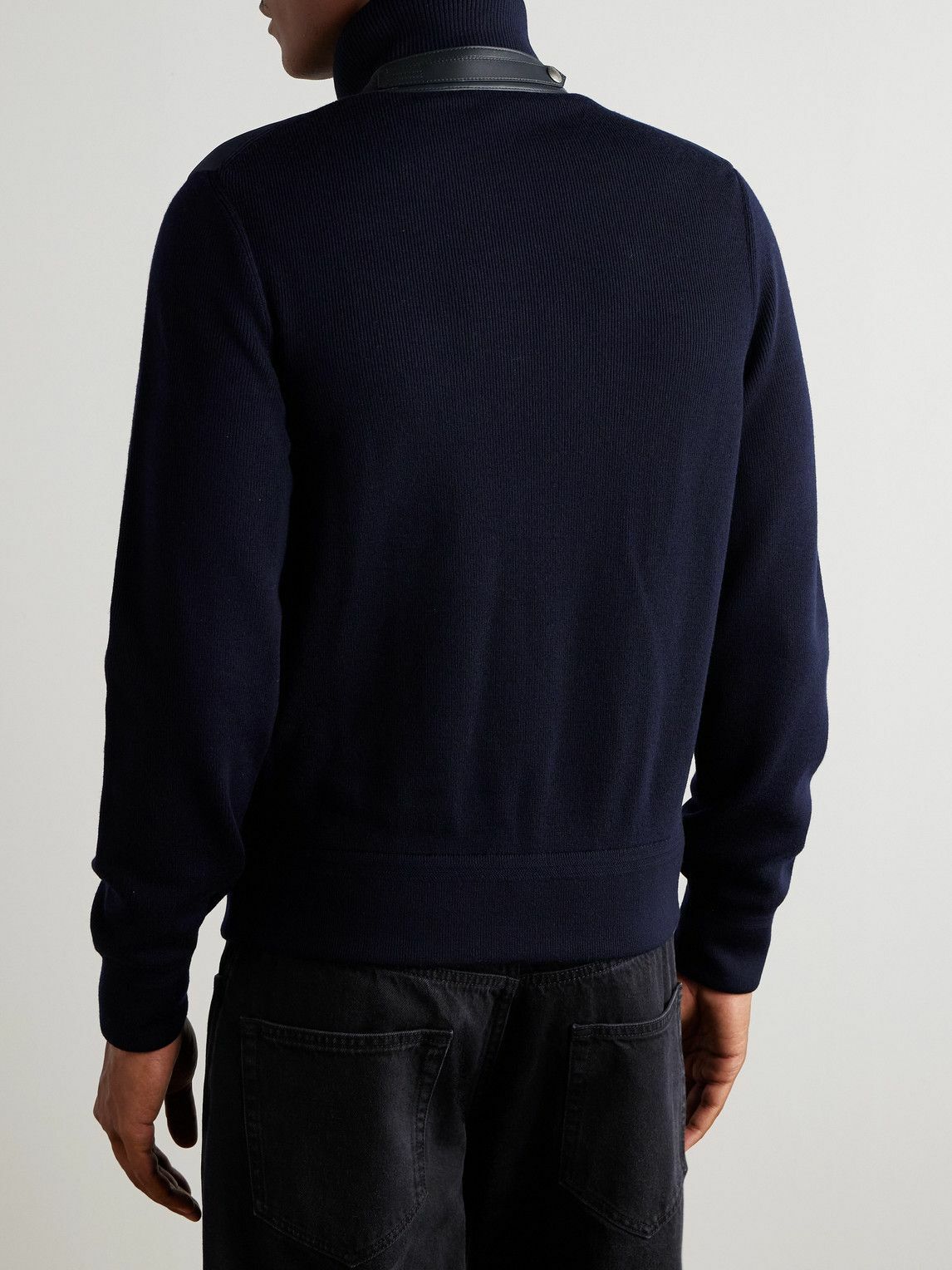 TOM FORD - Leather-Trimmed Quilted Shell and Wool Down Jacket - Blue