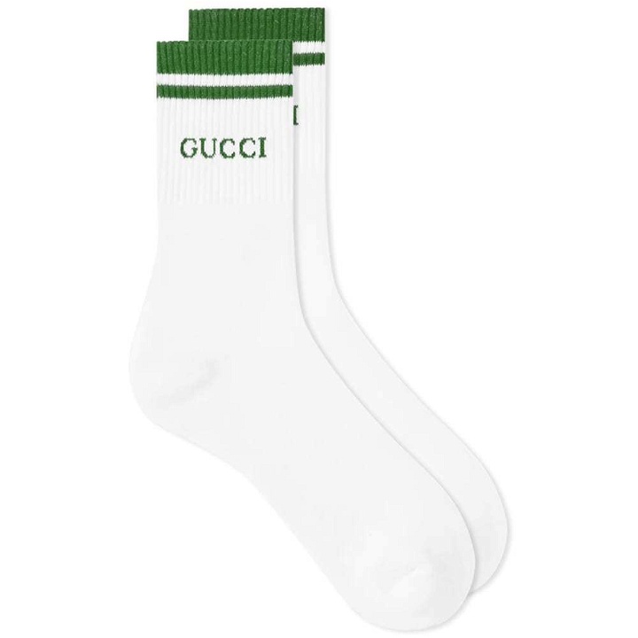 Photo: Gucci Logo Sports Sock White & Green