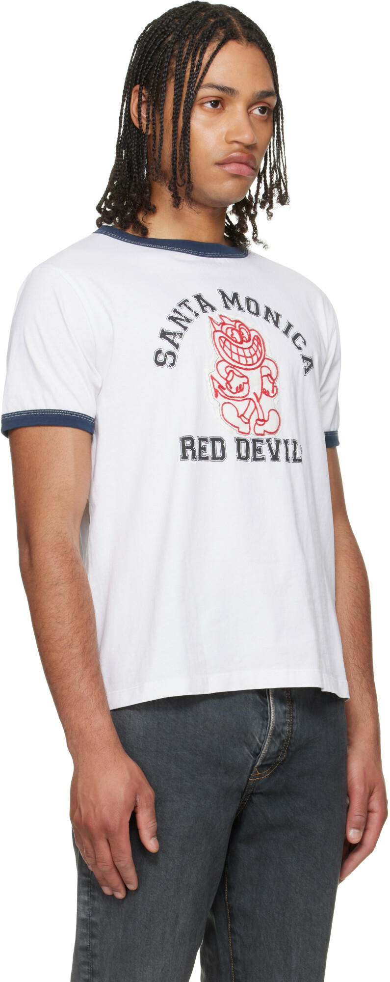 COÛT DE LA LIBERTÉ White Weston SM 'Red Devils' Crew Ringer T-shirt