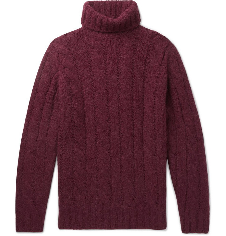 Photo: Brunello Cucinelli - Cable-Knit Alpaca-Blend Rollneck Sweater - Burgundy