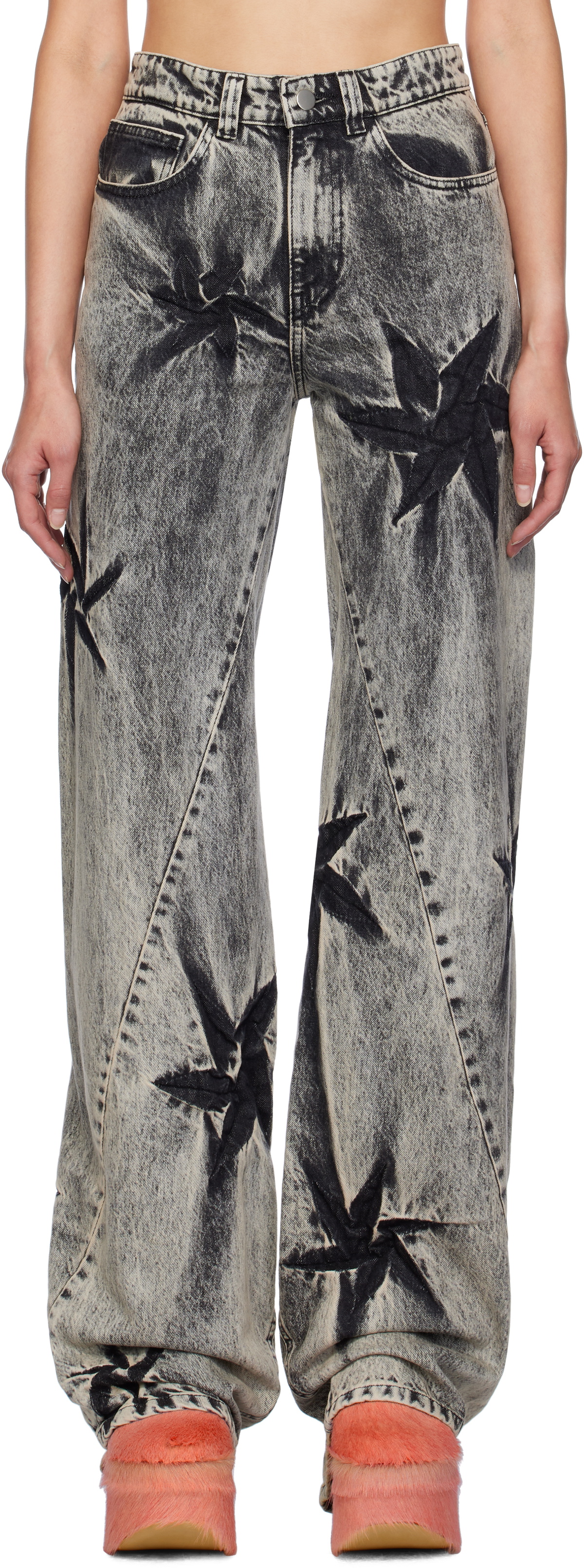 Masha Popova Black Boyfriend Spiral Flower Jeans
