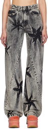 Masha Popova Black Boyfriend Spiral Flower Jeans
