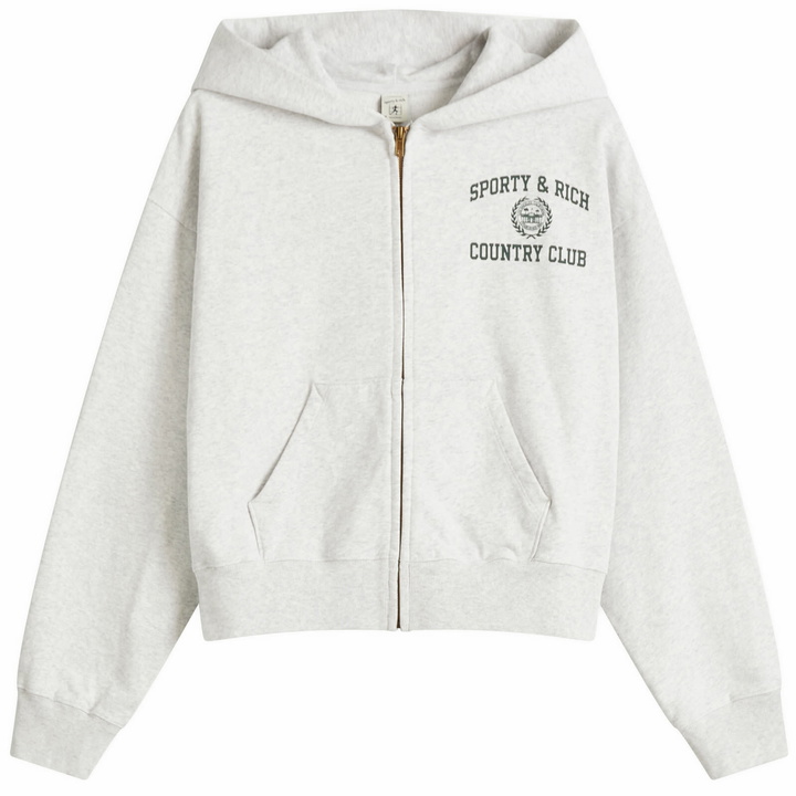 Photo: Sporty & Rich Women's Varsity Crest Cropped Zip Hoodie in Heather Grey