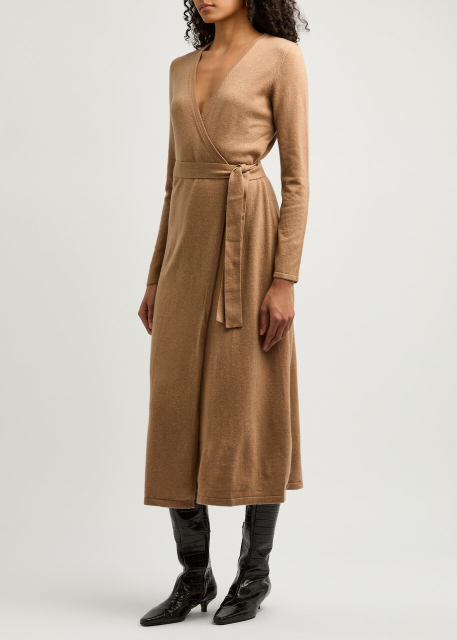 Diane Von Furstenberg Astrid Wool-blend Midi Wrap Dress Camel Diane von  Furstenberg
