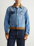 Marni - Slawn and Soldier Appliquéd Cotton Velvet-Trimmed Denim Jacket - Blue