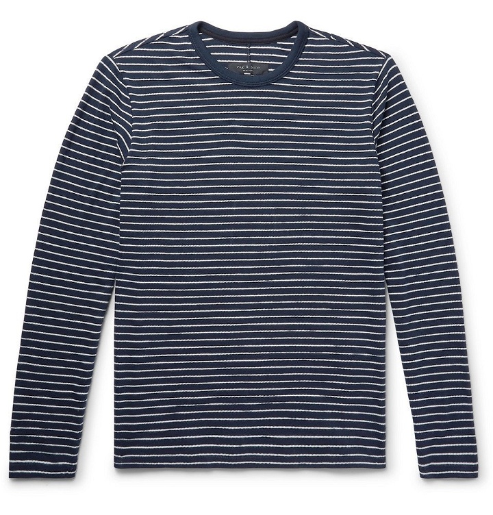 Photo: rag & bone - Striped Cotton-Blend T-Shirt - Storm blue