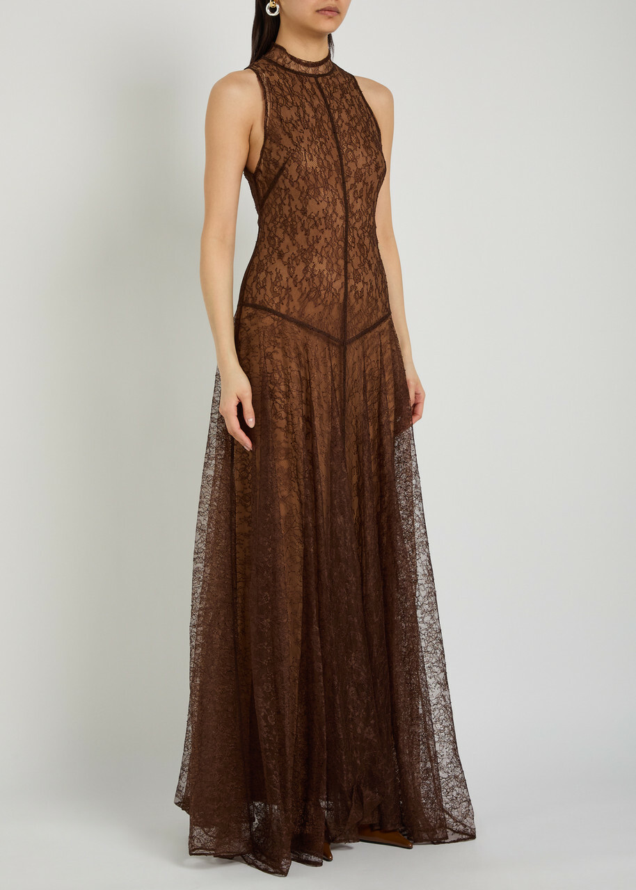 DE LA Vali Foehn Lace Maxi Dress Brown