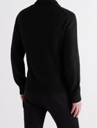 TOM FORD - Leather-Trimmed Merino Wool Half-Zip Sweater - Black