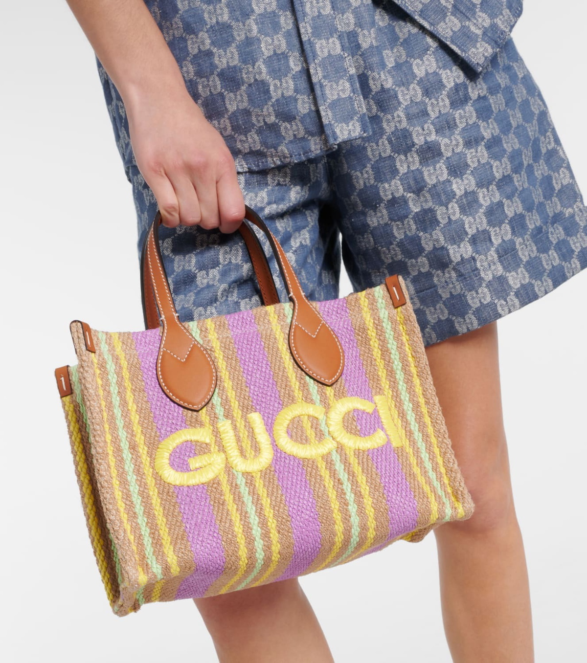 Gucci Gucci Summer Small leather-trimmed tote bag Gucci