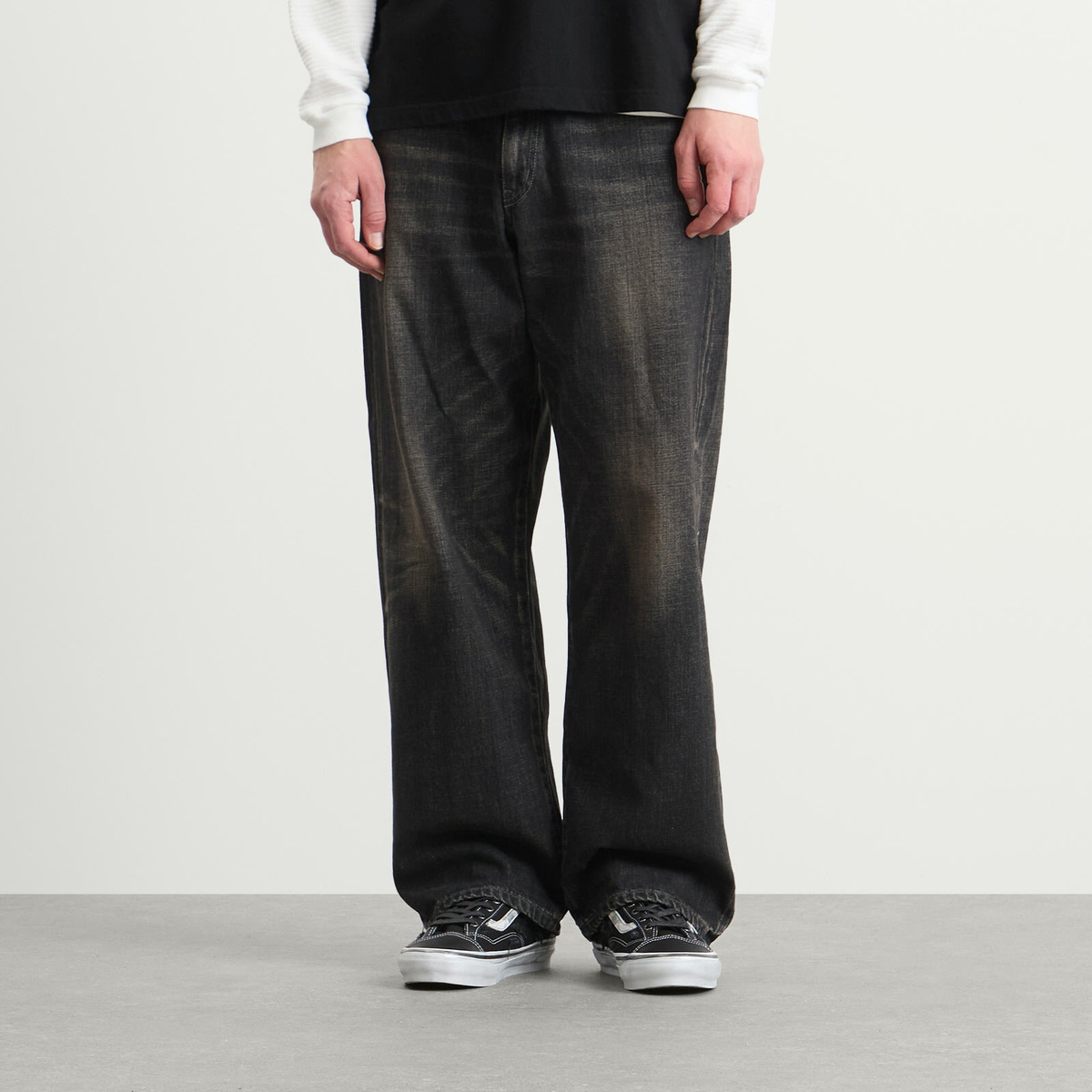 Neighborhood Men's Washed Denim DP Wide Jeans in Black