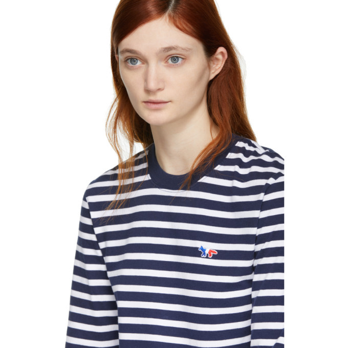 MAISON KITSUNÉ 長袖ストライプTシャツ Maison Kitsune Navy and White Long Sleeve Striped Tricolor