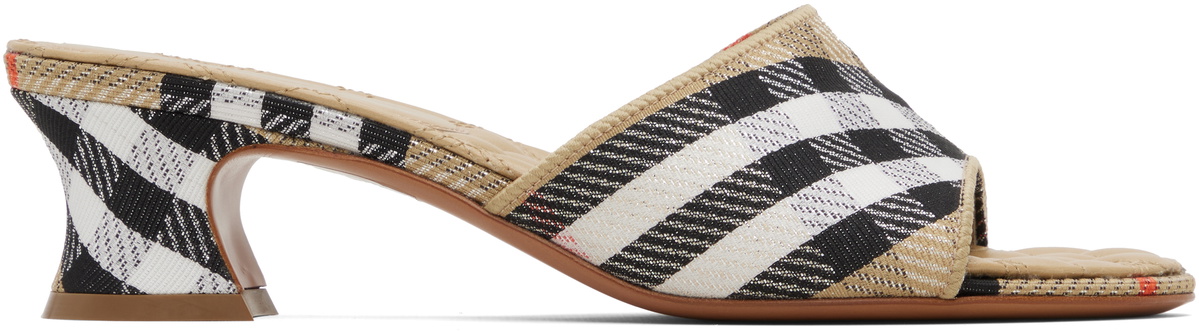 Burberry Tan Check Sloane Mule Heeled Sandals
