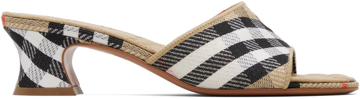 Photo: Burberry Tan Check Sloane Mule Heeled Sandals
