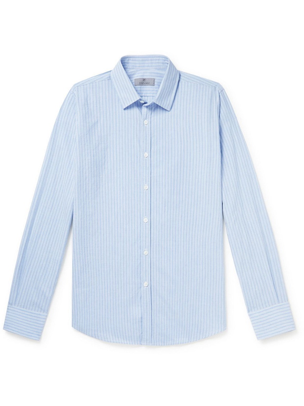 Photo: Canali - Striped Cotton and Linen-Blend Shirt - Blue