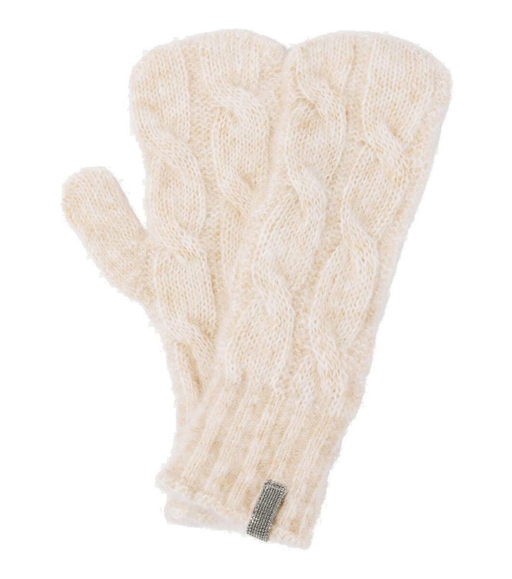 Photo: Brunello Cucinelli Embellished cable-knit wool gloves