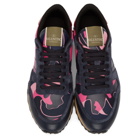 Valentino Navy and Pink Valentino Garavani Camo Rockrunner Sneakers