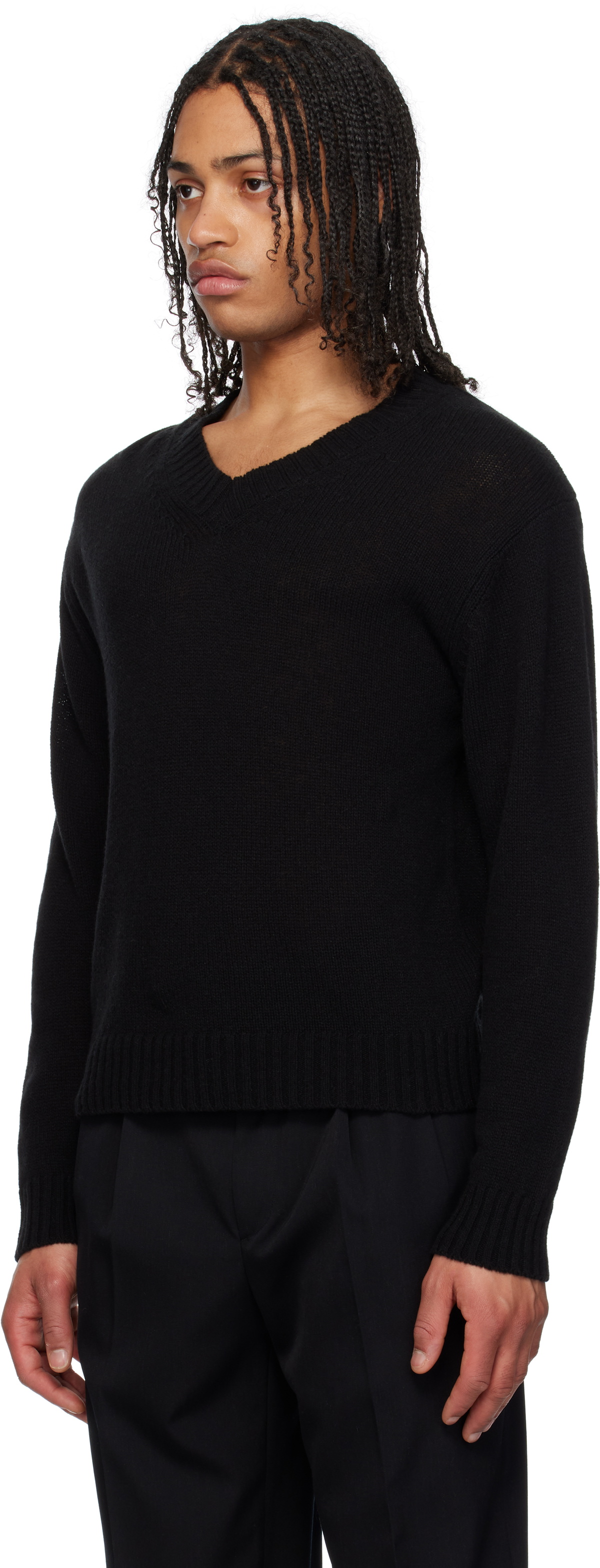 AURALEE Black Summer Cashmere Knit V-Neck Sweater Auralee