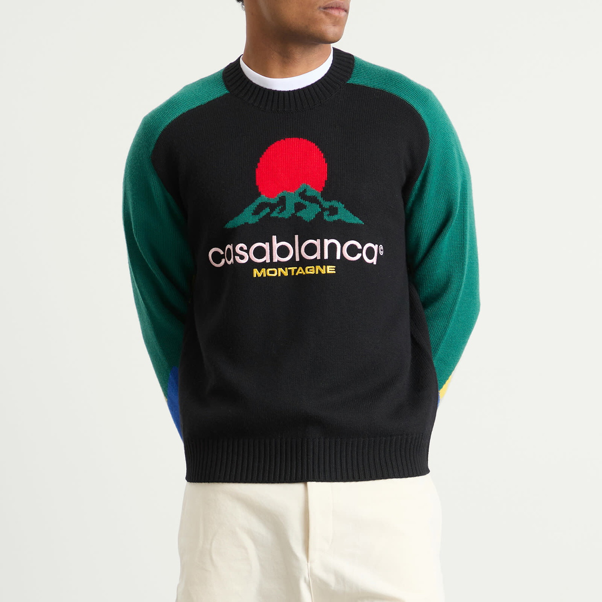 Casablanca Men's Intarsia Crew Monyagne Knit in Black