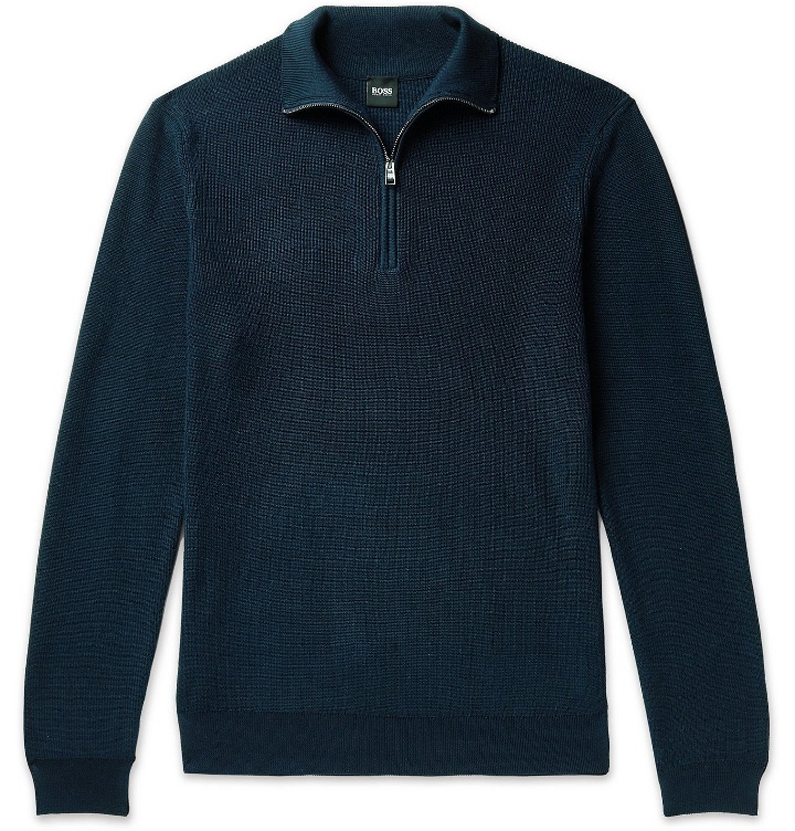 Photo: Hugo Boss - Icarlo Cotton Half-Zip Sweater - Blue