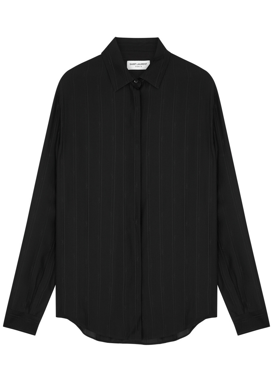 Saint Laurent Stripe and Logo-jacquard Silk Shirt Black