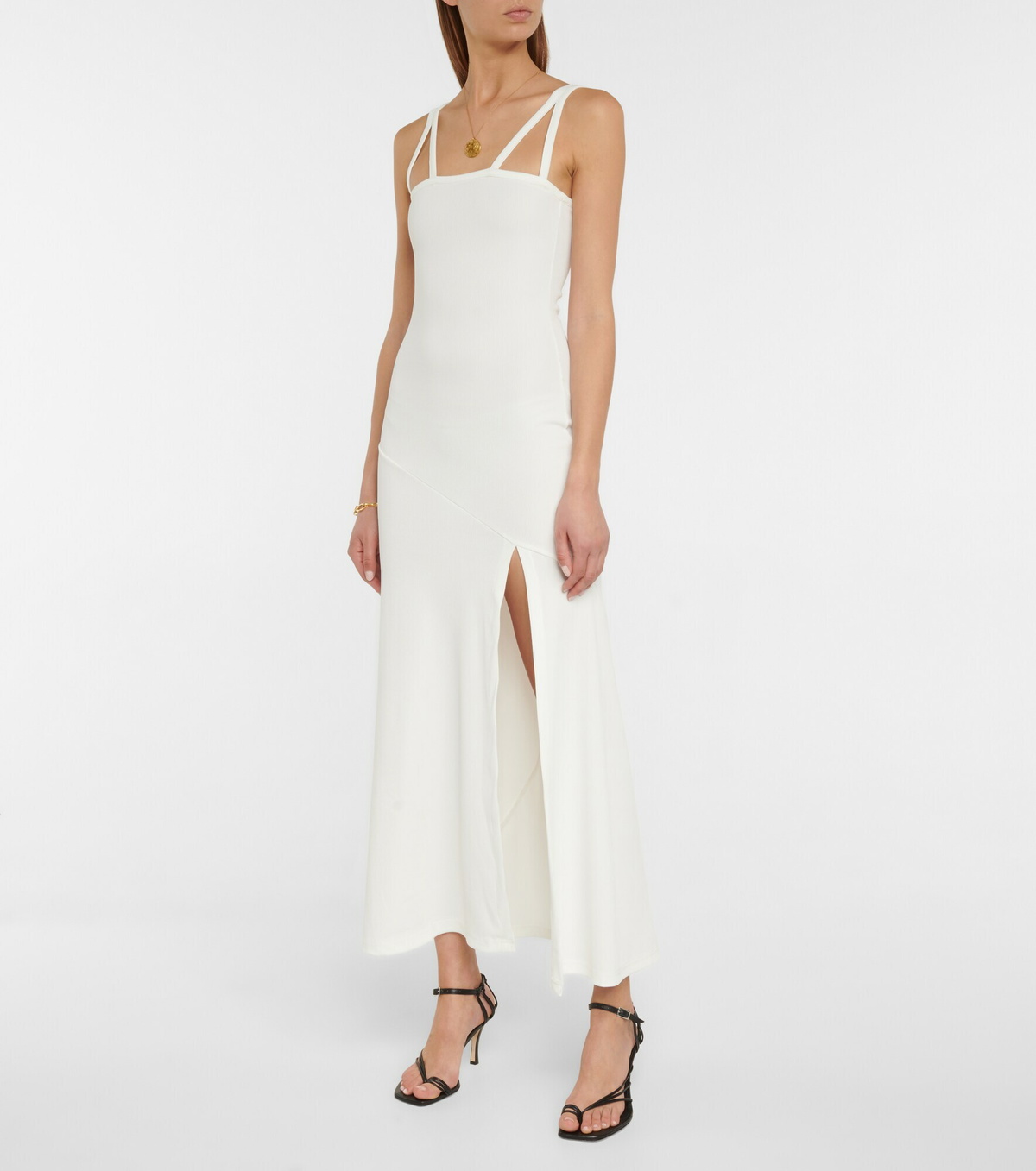 rib knit white dress Milk Sleevless Ribbed Knit Midi Dress — SOLMAR L