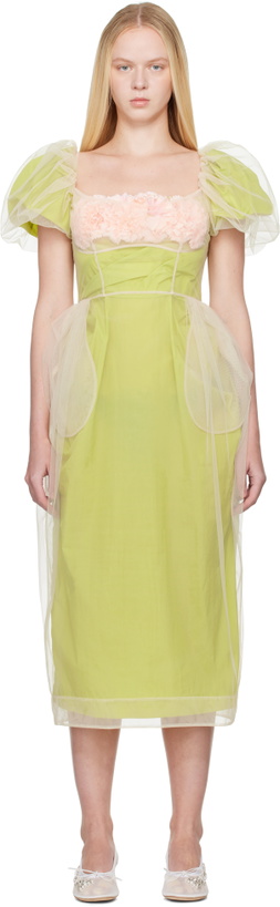 Photo: Simone Rocha Beige & Green Layered Carnation Balconette Maxi Dress
