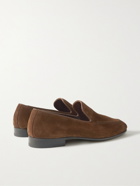 Manolo Blahnik - Truro Leather-Trimmed Suede Loafers - Brown