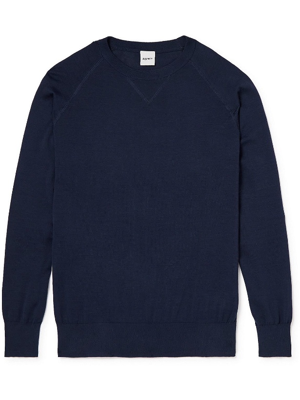 Photo: Aspesi - Cotton, Silk and Linen-Blend Sweater - Blue