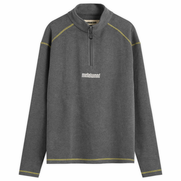 Photo: Metalwood Studio Men's Contrast Stitch 1/4 Zip Sweatshirt in Charcoal