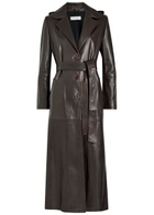 Nour Hammour Scarlett Belted Leather Trench Coat Dark Brown