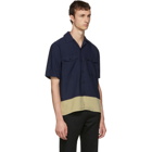 AMI Alexandre Mattiussi Navy and Beige Button-Up Shirt