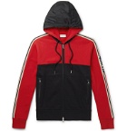 Moncler - Grosgrain-Trimmed Loopback Cotton-Jersey and Shell Zip-Up Hoodie - Red
