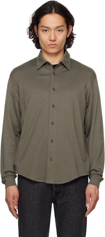 Photo: Lady White Co. Khaki Long-Sleeve Jersey Button Down Shirt