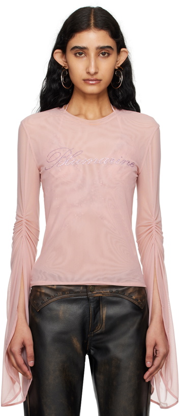 Photo: Blumarine Pink Crystal-Cut Long Sleeve T-Shirt