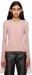 Blumarine Pink Crystal-Cut Long Sleeve T-Shirt
