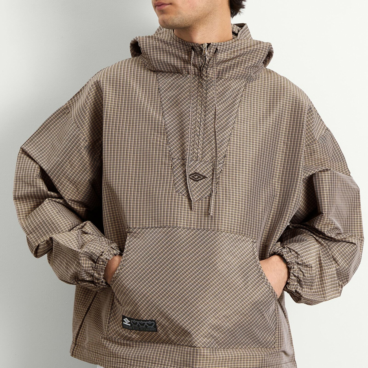 Umbro by Slam Jam Men's Masked Check Anorak in Beige Black Umbro