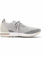 Loro Piana - 360 Flexy Walk Leather-Trimmed Knitted Wool Sneakers - Gray