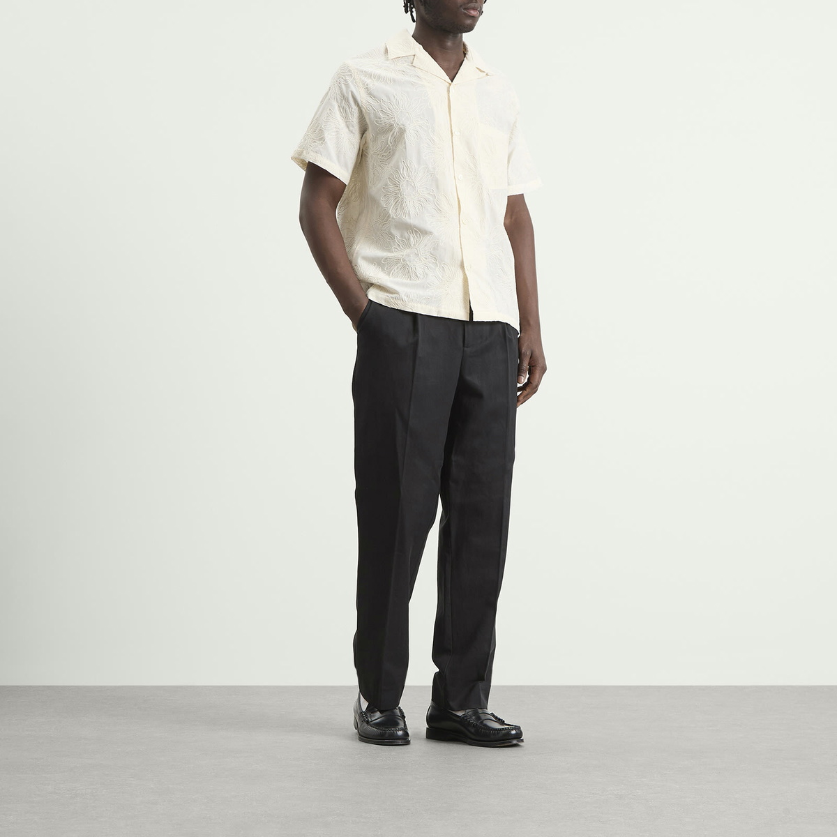 Portuguese Flannel Men's Duke Embroidered Vacation Shirt in Ecru